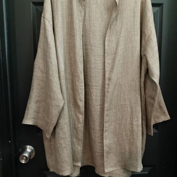 Tin Lizzie Sz 2X 100% Linen Herringbone Open Front Jacket Capsule Minimalist - Picture 5 of 11